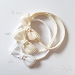 Baby Headbands, Hair bands, Headband, Flower Girl Headband, Newborn Headbands, Girl Headbands, Olivia Satin Bow, Golden Beam Cream