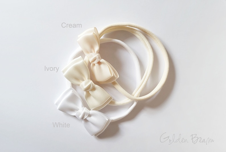 Baby Headbands, Hair bands, Headband, Flower Girl Headband, Newborn Headbands, Girl Headbands, Olivia Satin Bow, Golden Beam Cream