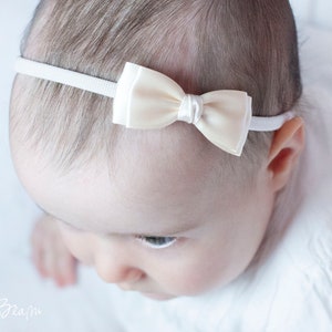 Baby Headbands, Hair bands, Headband, Flower Girl Headband, Newborn Headbands, Girl Headbands, Olivia Satin Bow, Golden Beam Ivory