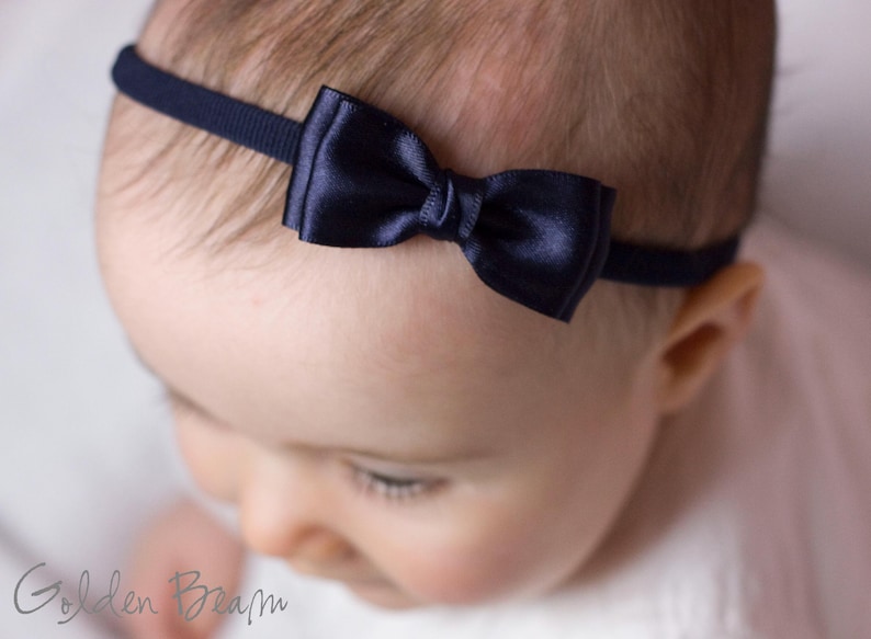 Baby Headbands, Hair bands, Headband, Flower Girl Headband, Newborn Headbands, Girl Headbands, Olivia Satin Bow, Golden Beam bild 13