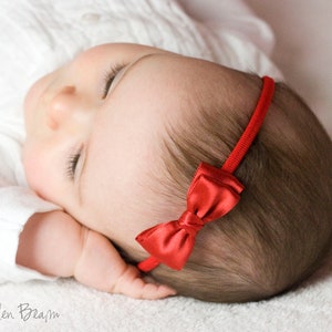 Baby Headbands, Hair bands, Headband, Flower Girl Headband, Newborn Headbands, Girl Headbands, Olivia Satin Bow, Golden Beam Röd