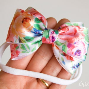 Baby Vintage Rose Floral Emma Bow Clip OR Headband Vintage Inspired Flower Girl Headband Baby Satin Bow Girls Satin Bow Hair Bow image 2