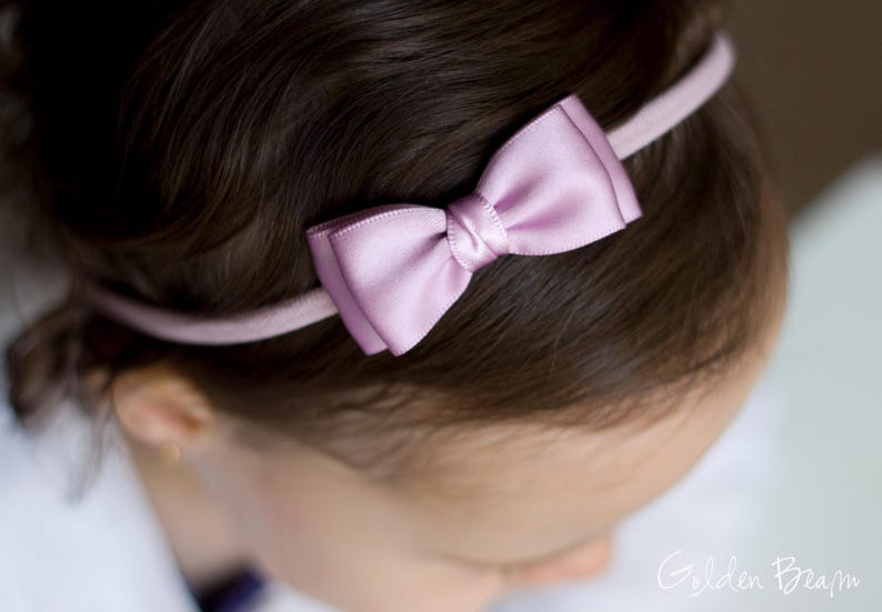 Baby Headbands, Hair bands, Headband, Flower Girl Headband, Newborn Headbands, Girl Headbands, Olivia Satin Bow, Golden Beam bild 10