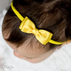 Baby Headbands, Hair bands, Headband, Flower Girl Headband, Newborn Headbands, Girl Headbands, Olivia Satin Bow, Golden Beam Yellow