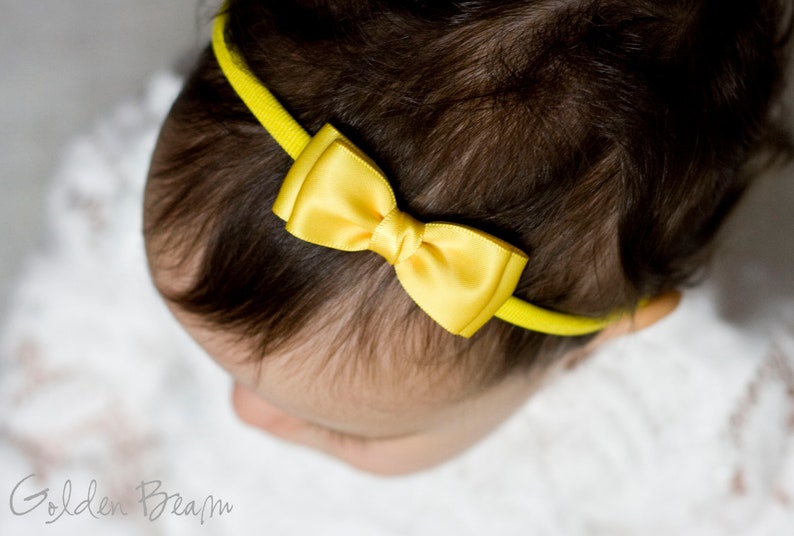 Baby Headbands, Hair bands, Headband, Flower Girl Headband, Newborn Headbands, Girl Headbands, Olivia Satin Bow, Golden Beam Yellow