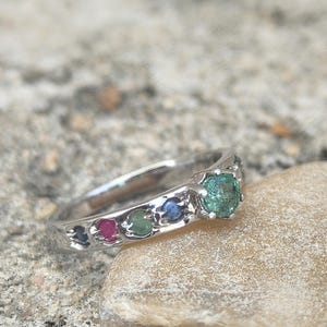 Emerald Ruby Sapphire Sterling Silver Multi Stone Ring (4 MM Round Emerald)