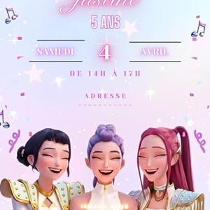 Convite de aniversário com opções de temas - Caçadores de demônios K-pop - Editável com o Canva