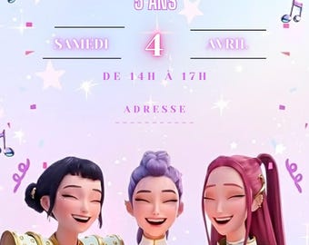 Invitation anniversaire thème au choix - Kpop chasseurs demons - Editable avec canva