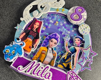 Adorno para tarta con purpurina personalizado - K-pop - Demon K-pop - Decoración para tartas