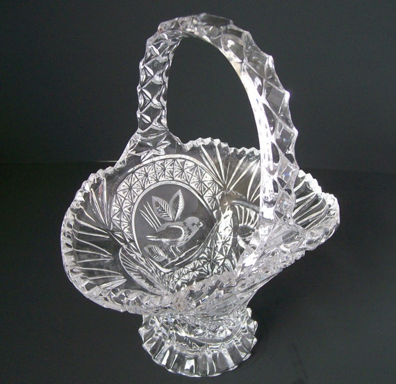 Lead Crystal Basket Hofbauer Byrd Bird Basket STUNNING Etsy