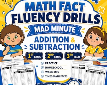 Math Fact Fluency Drills, Mad Minute Addition Subtraction (Digital Download)