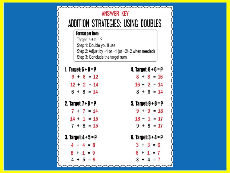 Using Doubles Math Mat Doubles Addition Strategy Worksheet, Near Doubles Fact Fluency, 2nd 3rd ...