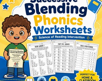 Successive Blending Phonics Worksheets, Science of Reading Intervention, CVC Digraphs, Vowel Teams (Digital Download)
