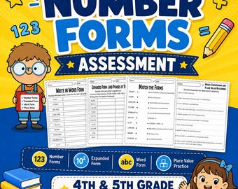 Number Forms Assessment, Standard Expanded Word Form Quiz, Place Value Practice (4th 5th Grade)
