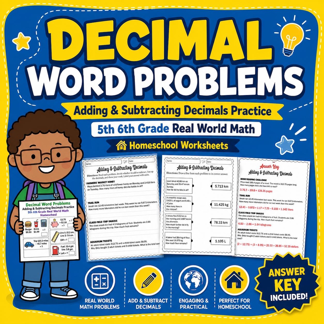 Word Problem Using Decimals Decimal Word Problems, Adding Subtracting Practice (digital Download ...