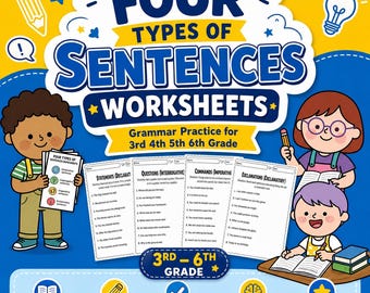 Four Types of Sentences Worksheets - Grammar Practice for 3rd 4th 5th 6th Grade