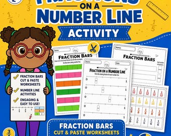 Fractions on Number Line Activity, Fraction Bars Cut & Paste Worksheets (3rd 4th Grade)