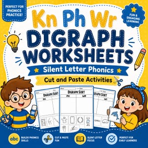 Kn Ph Wr Digraph Worksheets - Tysta bokstäver, fonetik, klipp och klistra