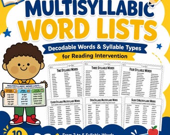 Multisyllabic Word Lists - Decodable Words & Syllable Types for Reading Intervention