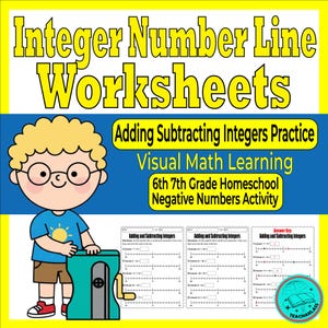 Integer Number Line Worksheets, Adding Subtracting Integers Practice (Digital Download)