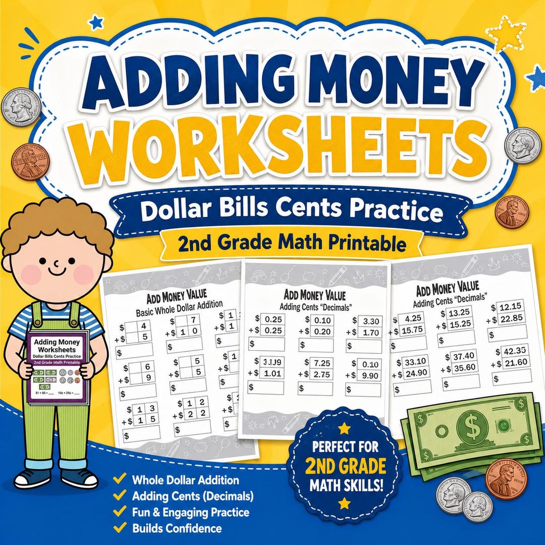 Adding Money Worksheets, Dollar Bills Cents Practice, 2nd Grade Math ...