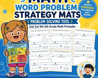 Math Word Problem Strategy Mats, 2nd-5th Grade Problem Solving Tool (Printable)