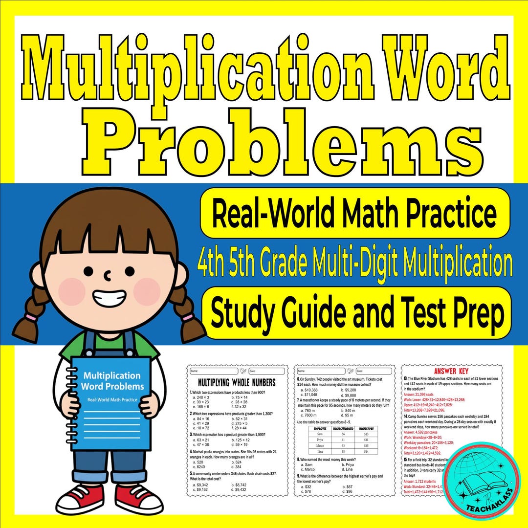 Multiplication Word Problems, Real-world Math Practice, 4th 5th Grade ...