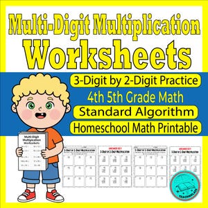 Multi-Digit Multiplication Worksheets, 3-Digit by 2-Digit, Homeschool Math (PDF Download