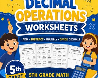 Decimal Operations Worksheets, Add Subtract Multiply Divide Decimals, 5th Grade Math Practice Printable