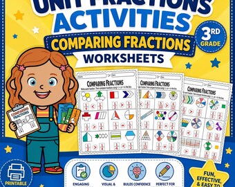 Unit Fractions Activities, Comparing Fractions Worksheets, 3rd Grade Math Centers Printable
