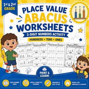 Schede didattiche sul valore posizionale dell'abaco, numeri a 3 cifre, classe 1-2 (download digitale)