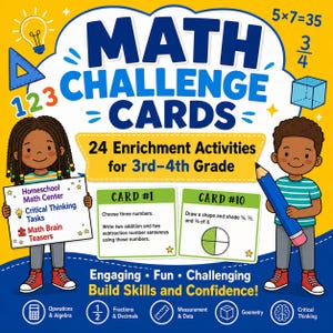 Math Challenge Cards, 3rd-5th Grade, Critical Thinking (PDF Download)