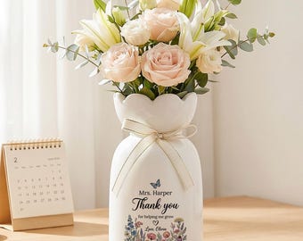 Personalisierte Lehrer Blumenvase, benutzerdefinierte Danke Lehrer Geschenk, Lehrer Wertschätzung Keramikvase, Geschenk zum Jahresende vom Schüler