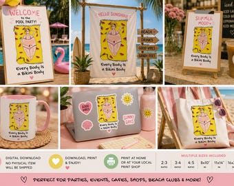 Every Body Is a Bikini Body Printable Wall Art | Body Positivity Print | Funny Summer Poster | Beach Decor | Digital Download
