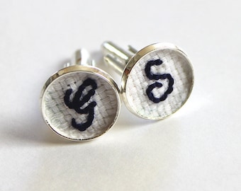 Cotton Anniversary Gift for Him, Personalized Cotton Cufflinks for Groom, Second Anniversary Gift for Husband, Wedding Cuff Links Initials