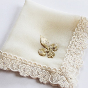 Lenço de casamento flor de lis, casamento em Nova Orleans, lenço de segunda linha, lenço de seda dourado, lenço marfim para noiva