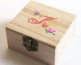 Will You Be My Bridesmaid Monogram Box, Personalized Jewelry Box, Wooden Jewelry Box Handpainted with Roses, Bridesmaid Proposal Idea