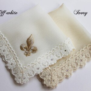 Fleur de Lis Wedding Hanky, New Orleans Wedding, Second Line Handkerchief, Gold Silk Hankie, Ivory Handkerchief for Bride image 9