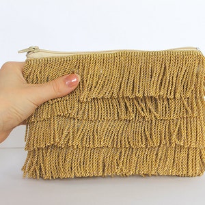 1920's Flapper Style Gold Wedding Clutch, Mother of the Bride, Bridesmaid Clutch, Vintage fringe purse Roaring twenties Great Gatsby wedding image 5