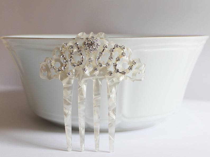 Mother of Pearl Rhinestone Bridal Hair Comb, Art Deco Hair Comb, Art Nouveau, Spanish Comb, Mantilla Veil Accessory, Wedding, Bride image 3