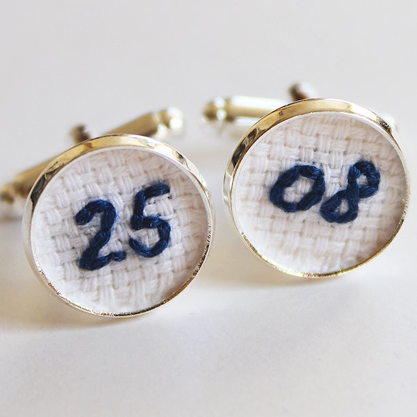 Wedding Date Cotton Cufflinks, 2nd Wedding Anniversary, Cotton Anniversary Gift for Him, Groom Cuff Links, Personalized Embroidery