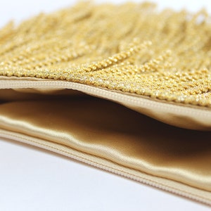 1920's Flapper Style Gold Wedding Clutch, Mother of the Bride, Bridesmaid Clutch, Vintage fringe purse Roaring twenties Great Gatsby wedding image 4