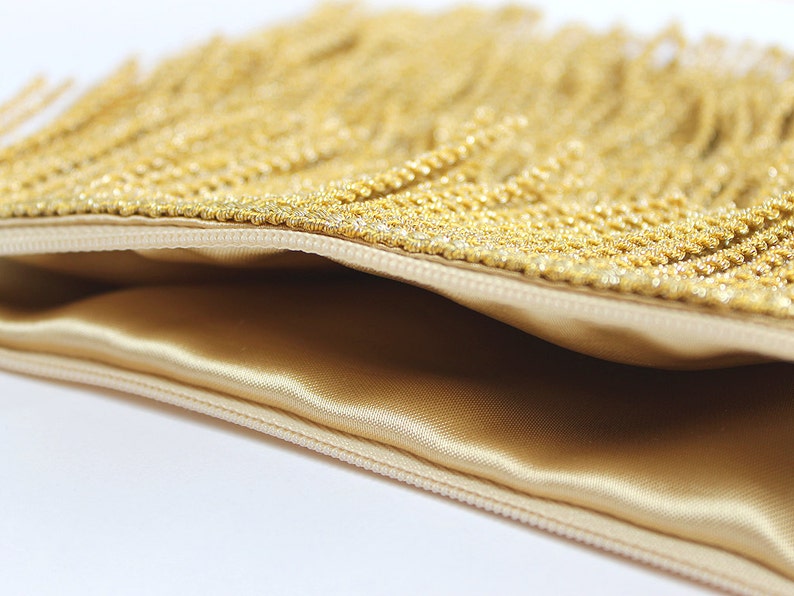 1920's Flapper Style Gold Wedding Clutch, Mother of the Bride, Bridesmaid Clutch, Vintage fringe purse Roaring twenties Great Gatsby wedding image 4