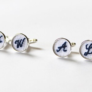 2 Pairs Monogrammed Father of the Bride&Groom Cuff Links, Personalized Father of Bride Cuff Link, Father of the Groom Embroidery Gift image 2