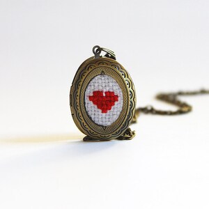 Will You Marry Me Red Heart Locket, Cross Stitch Jewelry, Best Friend Message Locket, Pop the Question Necklace, I Love You Gifts Valentines image 3