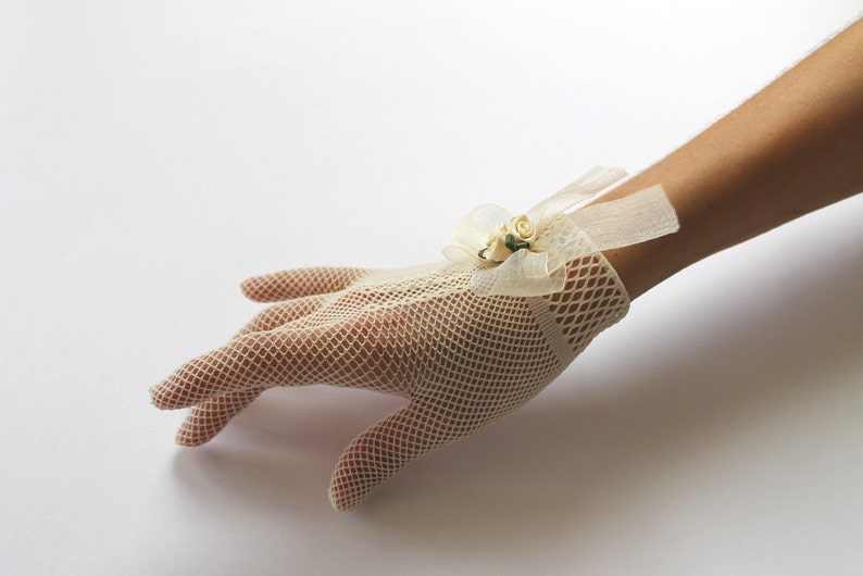 Bridal Gloves Ivory, White Lace Gloves, Bride Gloves, Net Gloves, Victorian Gloves, Wedding Gloves, Bride Accessories, Vintage Inspired, 50s image 4