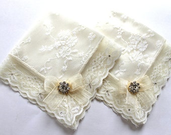 Swarovski Wedding Hankerchief Set, Mother of the bride handkerchief, Mother of the groom hanky, Royal hankies Gift Set