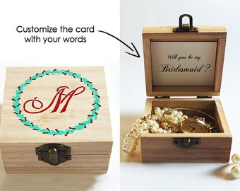 Christmas Personalized Jewelry Box, Will You Be My Bridesmaid, Monogram Box, Proposal Box, Winter Wedding, Wooden Jewelry Box, Ring Bearer