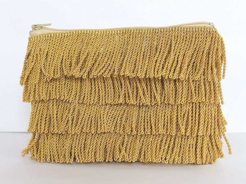 1920's Flapper Style Gold Wedding Clutch, Mother of the Bride, Bridesmaid Clutch, Vintage fringe purse Roaring twenties Great Gatsby wedding image 2