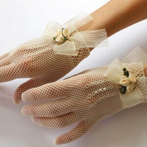 Bridal Gloves Ivory, White Lace Gloves, Bride Gloves, Net Gloves, Victorian Gloves, Wedding Gloves, Bride Accessories, Vintage Inspired, 50s image 2